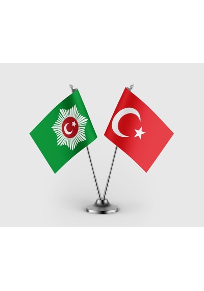 Abdülmecid Efendi Kişisel Hilafet Ve Türk Bayrağı İkili Saten Masa Bayrağı Takımı Diğer