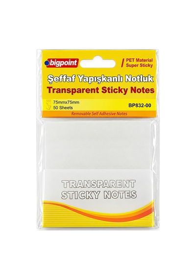 Bigpoint Pet Yapışkanlı Şeffaf Notluk 75x75mm X 12 Adet