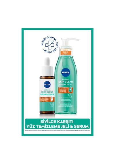 Derma Skin Clear Sivilce Karşıtı Cilt Bakım Seti, Yüz Temizleme Jeli 150ml Ve Dengeleyici Serum