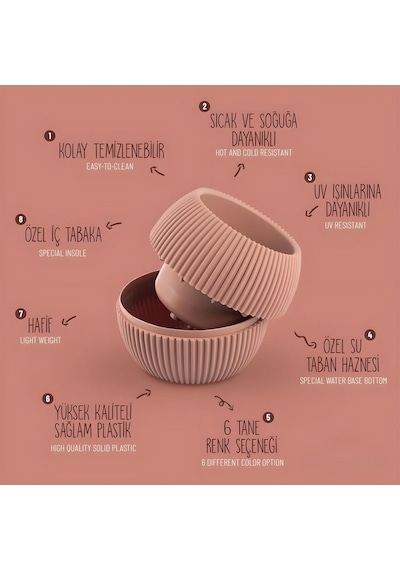 Omnipazar Krs Mercan Dekoratif Kaktüs Sukulent Plastik Saksı Takımı 3'lü Set Soft Pembe