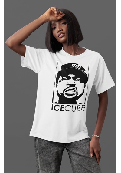 Ice Cube Rapper Şarkıcı Ön Baskılı Unisex Oversize Tişört Beyaz