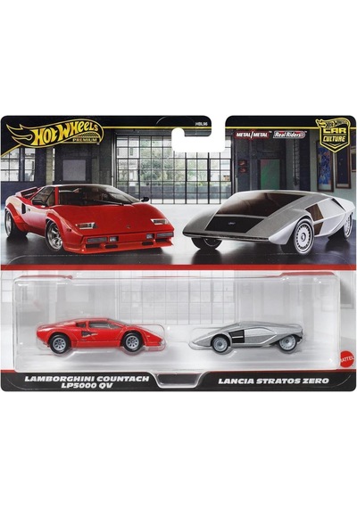 1:64 Hot Wheels Premium Car Culture 2'li Paket Lamborghını Countach Lp5000 Qv & Lancıa Stratos Zero Hbl96 - Jbl02 Çok Renkli