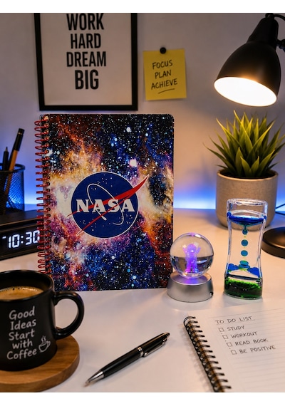 Nasa Masa Üstü Hediye Seti Spiralli Defter, Astronot Kristal Küre Led Lamba, Damla Zamanlayıcı