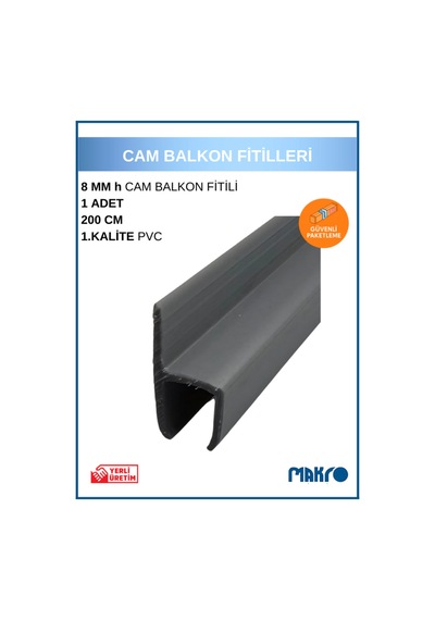 8 Mm Küçük H Y Alüminyum Görünümlü 1. Kalite Plastik Cam Balkon Fitili 200 Cm 2 M