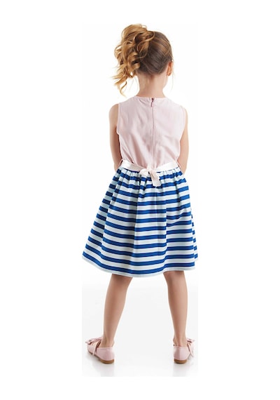 Denokids Çiçekli Çizgili Kız Çocuk Pembe Yazlık Elbise