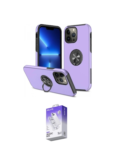İeg Apple iPhone Uyumlu 13 Pro Max Kılıf Konsantrasyon Form Prime - Siyah Bilvis 5in1 3d Magic Cam Ekran Koruyucu Mor