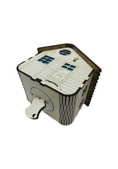 Kişiye Özel Dekoratif Ahşap Mavi Dağ Evi Kumbara -Tipbox