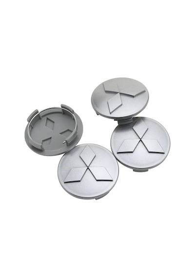 Monyee Mitsubishi Araçları İçin 60mm Kapak, 4'lü Set, Plastik Jant Kapakları, 53mm İç Çap, 10mm Derinlik, Mat Gümüş Rengi