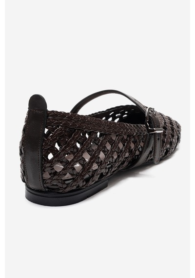 Luvishoes Doux Kahverengi Örgü Dokulu Bant Detaylı Kadın Babet Ayakkabı Kahverengi
