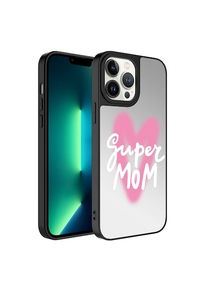 Goocamp Apple Uyumlu iPhone 13 Pro Max Aynalı Desenli Kamera Korumalı Parlak Mirror Kılıf- Süper Anne