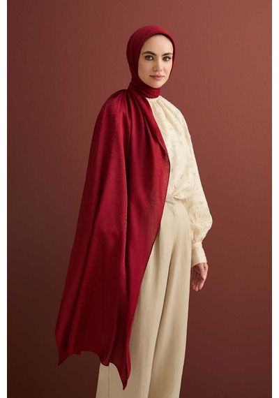 İmannooor Zincir Desen Bordo Pamuk İpek Şal 70x210
