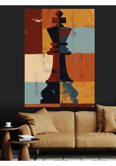 Ahşap Tablo Retro Renkli Modern Satranç Şahı