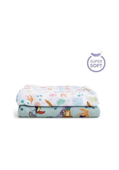 Milk&moo Müslin Örtü 2'li Set Jungle Friends Çok Renkli