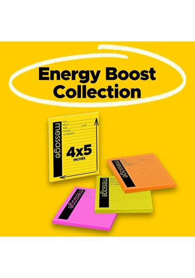 Ayrex Süper Yapışkan Notlar, Telefon Mesajı, 10,16 X 12,7 Cm, 4 Ped, 2x Yapıştırma Gücü, Energy Boost Koleksiyo