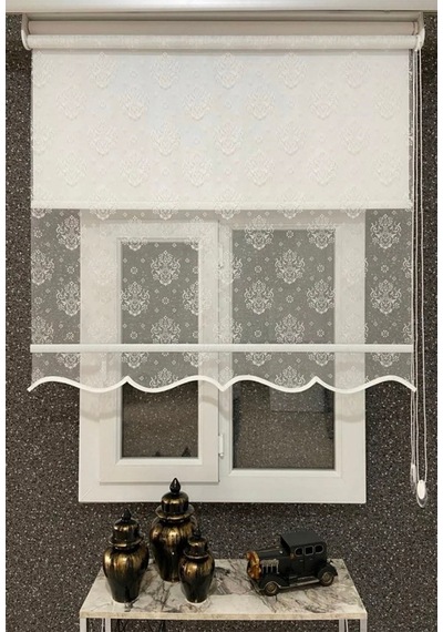 Beyaz Renk Çift Mekanizmalı Tül Ve Stor Zebra Perde Kırık Beyaz - 97209528 Kırık Beyaz