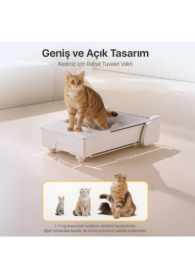 Ubpet C31 Açık Tasarımlı Otomatik Akıllı Kedi Tuvaleti App Kontrollü, Otomatik Temizleme, 38 Db Sessiz, Beyaz