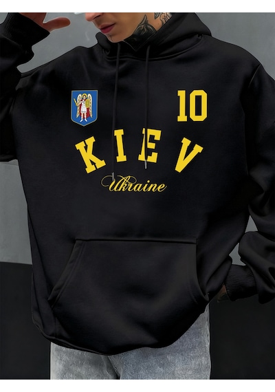 Startmore Startmorekiev Ukrayna Baskılı Erkekler Hoodie Sonbahar Gevşek Giysiler Cep Hip Hop Kazak Polar Rahat M Siyah