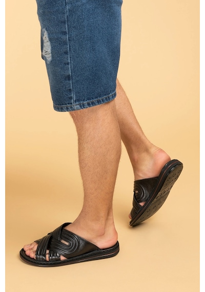 Gondol Erkek Hakiki Deri Comfort Günlük Şık Terlik Kml.140 Siyah