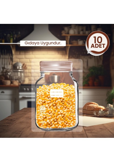Büyük Boy Bakır Metal Kapaklı Kavanoz Görünümlü Saklama Poşeti 10 Adet 17x27 Cm -1000 Ml