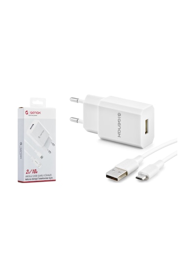 Genax Gnx001 Mıcro Usb - Usb 2a 10w Şarj Adaptörü Set Beyaz