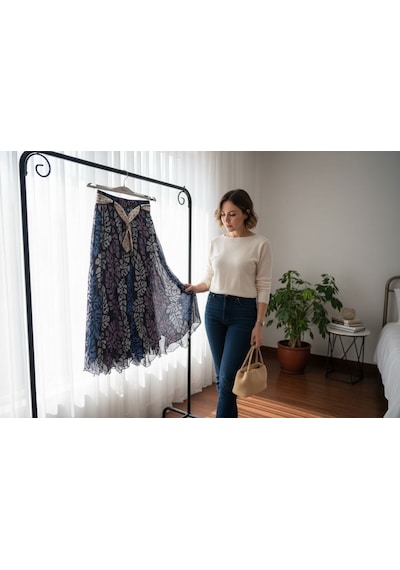 Eren Style Şifon Etek Boyu:90 Cm - 38-52 Mavi