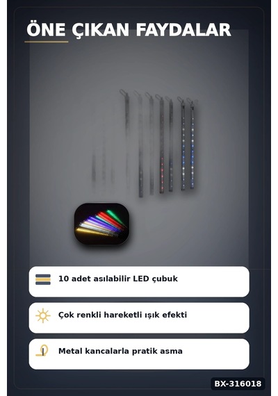 Led Kayan Yıldız Işığı 10 Çubuklu Meteor Efektli Dış Mekan Bahçe Aydınlatma Bx-316018 Çok Renkli