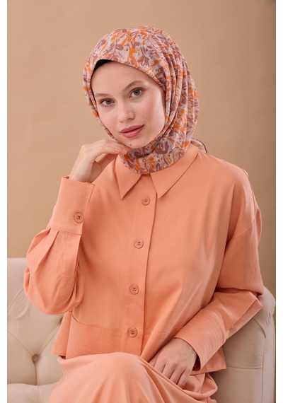Silk Home Soft Eşarp 73091-36 Turuncu, Kahve, Beyaz, Taş