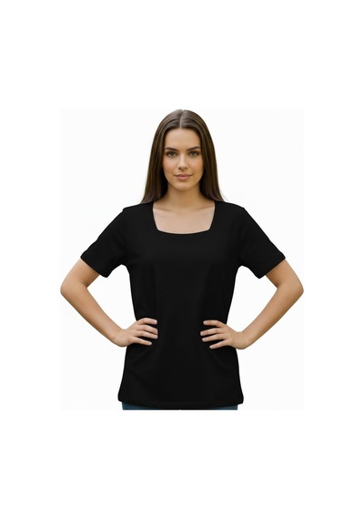 Lyvean Kare Yaka Oversıze Kısa Kollu Tshirt Siyah