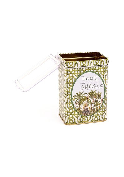 Forrest Green Home Desenli Kilitli Kapaklı Dikdörtgen Metal Saklama Kabı 7.5 x 10 x 15 CM 1 L
