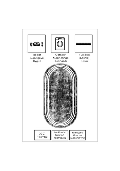 West Home Dijital Baskı Yıkanabilir Kaymaz Taban Leke Tutmaz Siyah Oval Mutfak Halısı Salon Halısı Ve Yolluk Wh 413 Black Oval