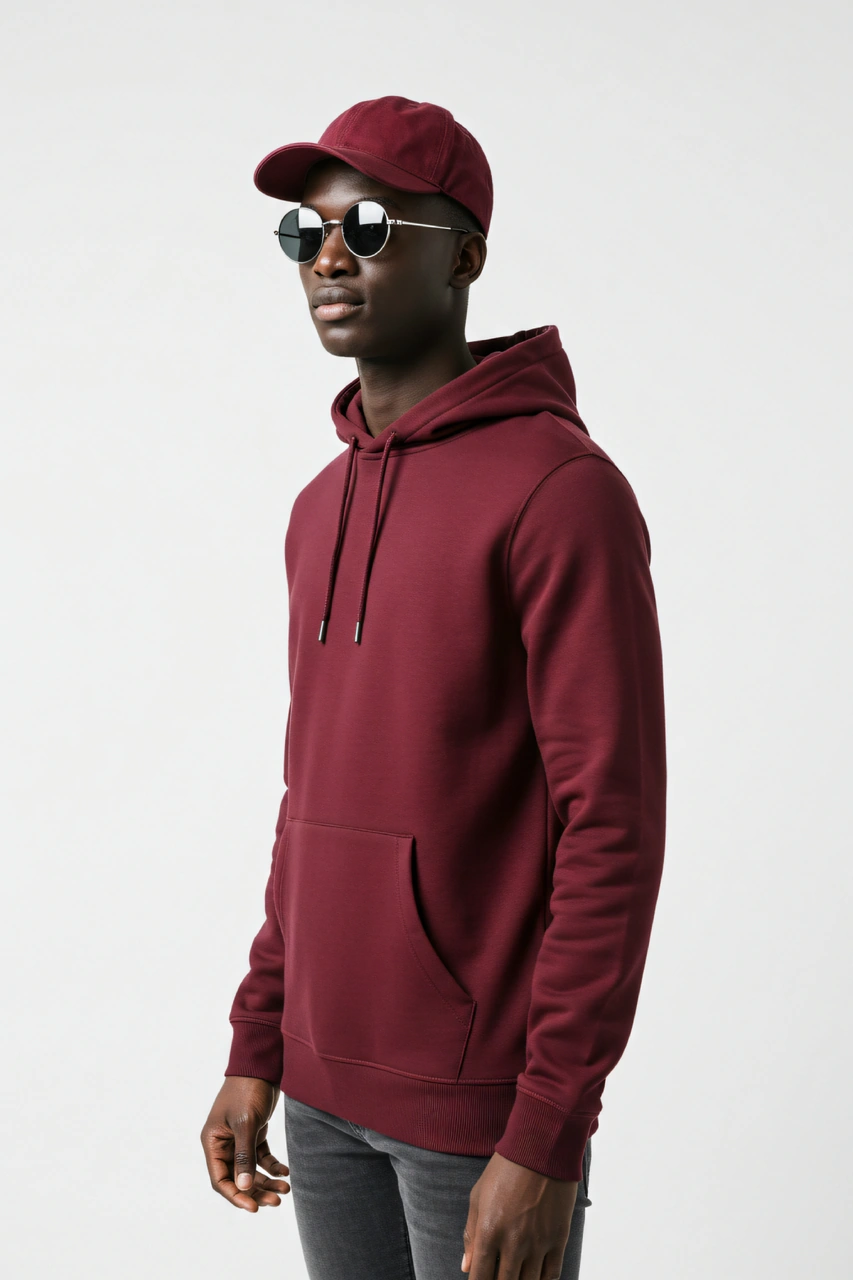 Erkek Oversize %100 Pamuk Yüksek Kalite Erkek Kapüşonlu Sweatshirt Bordo