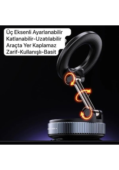 Yeni Ultra Vakum Vantuzlu Güçlü Manyetik Magsafe Uyumlu 360 Derece Ayarlanabilir Araç İçi Masaüstü Telefon Tutucu
