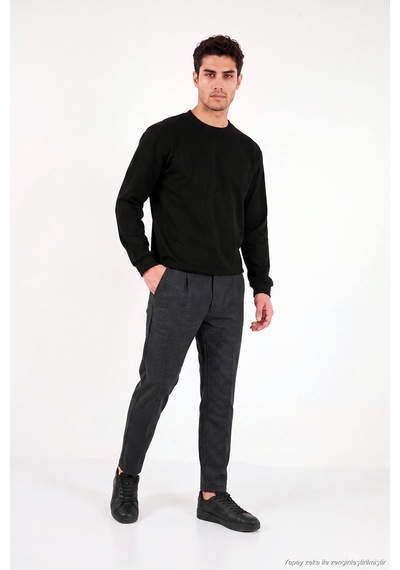 Buratti Pamuk Karışımlı Relaxed Fit Bisiklet Yaka Kazak Erkek Sweat 5905837 Siyah