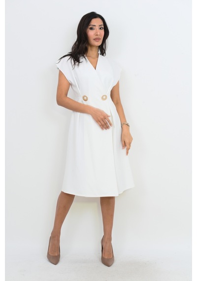 Dorne Moda Kruvaze Yaka Gold Düğme Detaylı Midi Elbise - Düğün - Mezuniyet - Ofis Şıklığı Beyaz Beyaz Dorne Moda Kruvaze Yaka Gold Düğme Detaylı Midi Elbise - Düğün - Mezuniyet - Ofis Şıklığı Beyaz Beyaz
