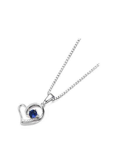 Brezza Lusso Jewelry  Diamond Serisi Safir Tektaş Kalp Stylish/night Gümüş Kadın Kolye 45 CM 45 CM