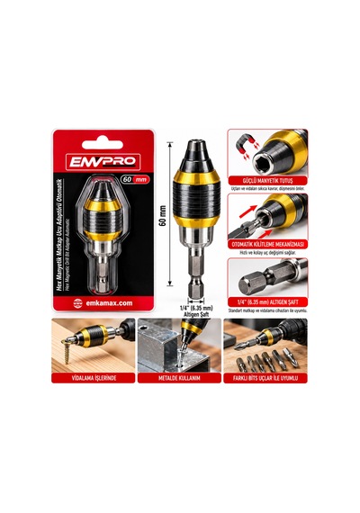 Manyetik Matkap Ucu Adaptör Otomatik 60mm Çok Fonksiyonlu Farklu Uçlara Uyumluluk - Pratik Uç Değiştirme Emv-5668 4801
