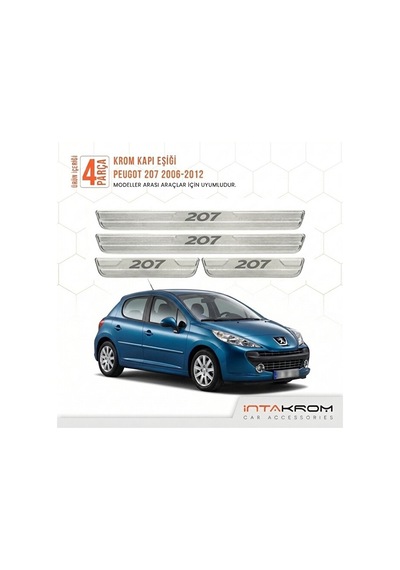 Peugeot 207 2006-2012 Uyumlu Satine Krom Kapı Koruma Eşiği 4 Parç