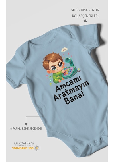 Morivokids Amcamı Aratmayın Bana Kısa Kollu Bebek Body %100 Pamuk Bebe Mavisi