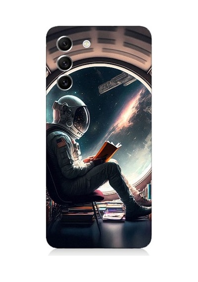 Samsung Galaxy S21 Fe Uyumlu Kitap Ve Astronot Desenli Silikon Kılıf