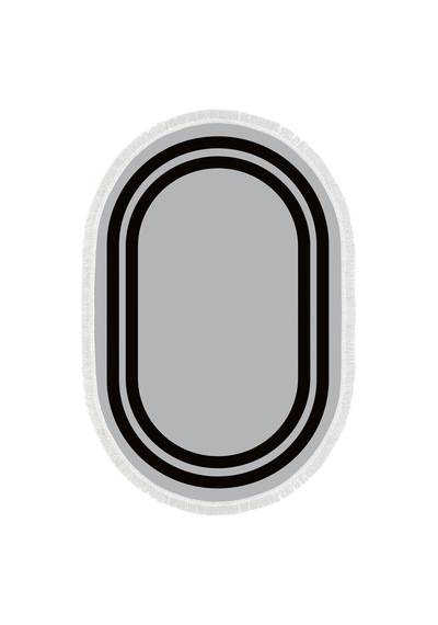 Dijital Baskılı Oval Salon Halısı Kaymaz Yıkanabilir Keçe Taban Saçaklı Geometrik 1696 Gri - Siyah