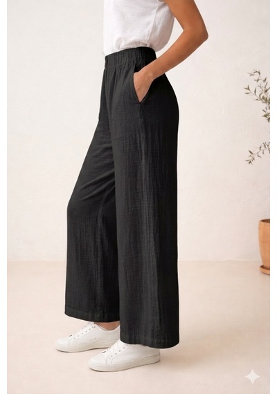 Estewoman Estewomanfashion Müslin Pantolon %100 Pamuk siyah