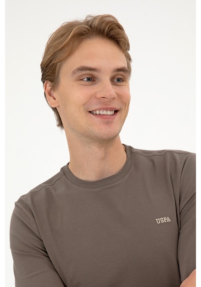 U.S. Polo Assn. Erkek Slim Fit Bisiklet Yaka Vizon Süprem Basic Sweatshirt 50313744-VR052