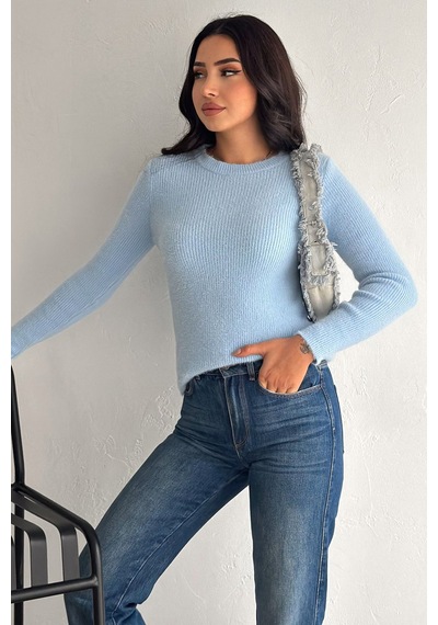 Noa & Noa Kadın Fit Kesim Uzun Kollu Triko Kazak Soft Edge Mavi