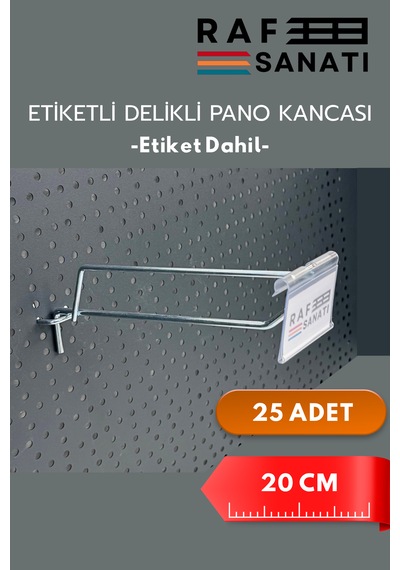 Etiketli Delikli Pano Kancası 20 Cm 25 Adet Tel Askı Kancası Delikli Panel Raf Askısı Fon Kancası Etiketli Metalik