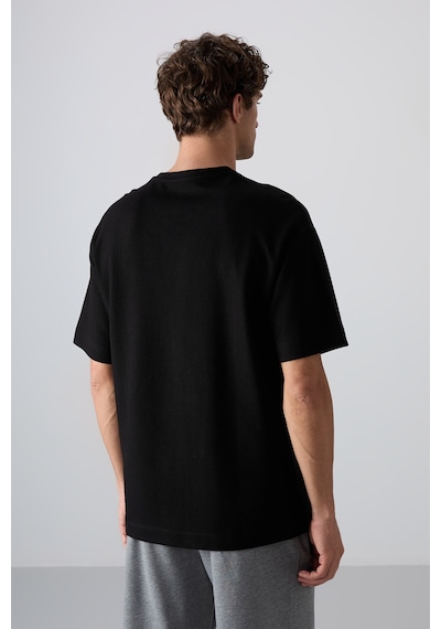 Tommy Life Siyah Pamuklu Kalın Yüzeyi Dokulu Oversize Fit Basic Erkek T-shirt - 88341 001