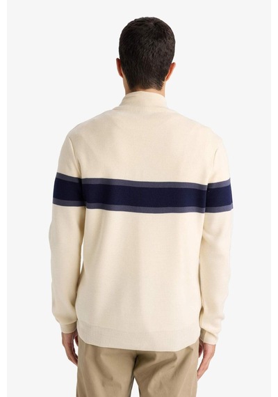 Defacto Slim Fit Dar Kesim Dik Yaka Fermuarlı Renk Bloklu Triko Kazak Y4193az25wnbg187 Bej