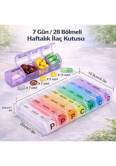 Polham 7 Günlük 28 Bölmeli Kilitli İlaç Ve Takviye Kutusu L Yaylı Kutulu L Bpa İçermez L Haftalık İlaç Kutusu Çok Renkli