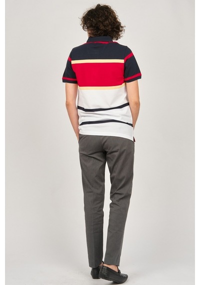 Desen Triko Erkek Polo Yaka Blok Desenli T-Shirt 0249821 Lacivert-Lacivert