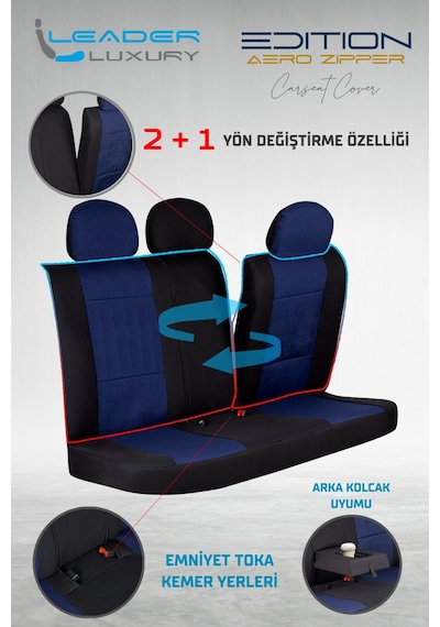 Seat Leon X-perience Keten Oto Koltuk Kılıfı Ön Arka Set Mavi Edition Scr