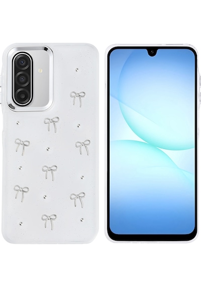 Samsung Uyumlu Galaxy A17 Kılıf Airbag Tasarımlı Simli Şeffaf Zore Kutup Kapak - Kiraz Kiraz
